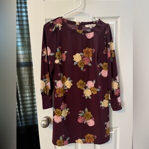 Excellent condition. Loft petite small dress. Burgundy with floral pattern.